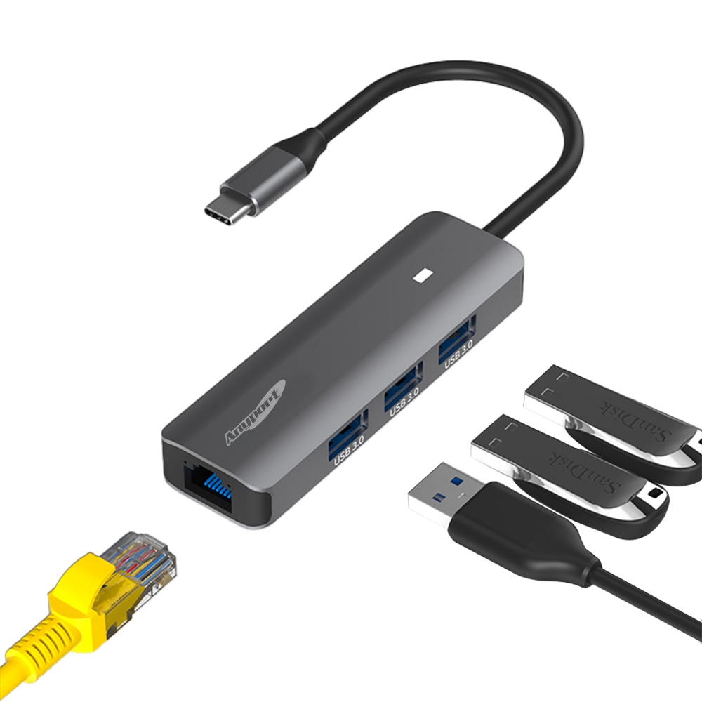 [AP-TC41UL] 애니포트 4 IN 1 기가랜포트 USB 3.0 3포트 C타입허브
